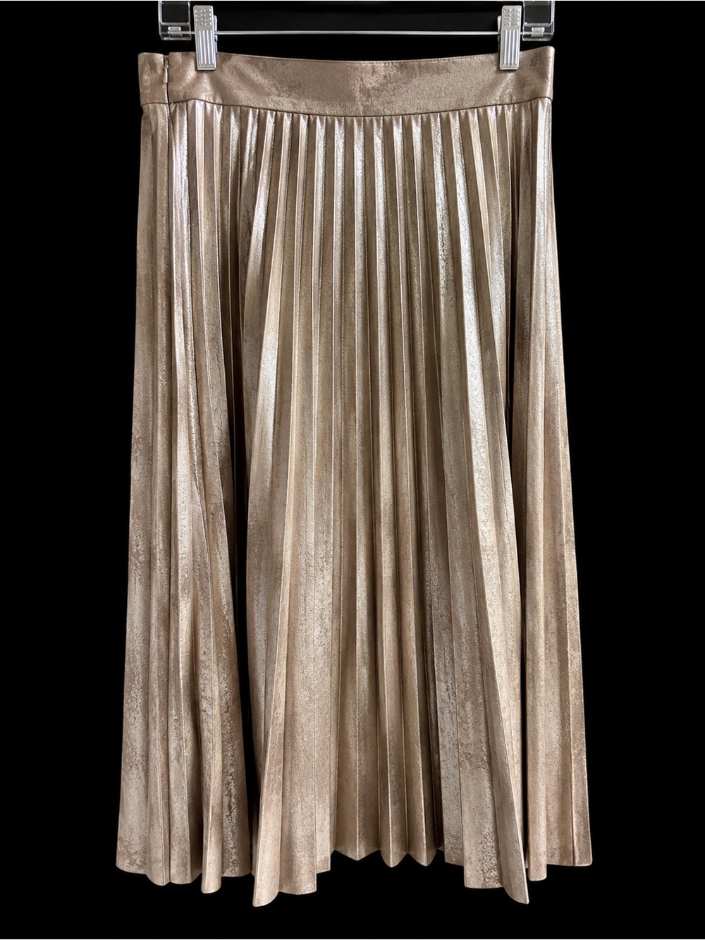 Zara Metallic Pleated Midi Skirt in Champagne Gold